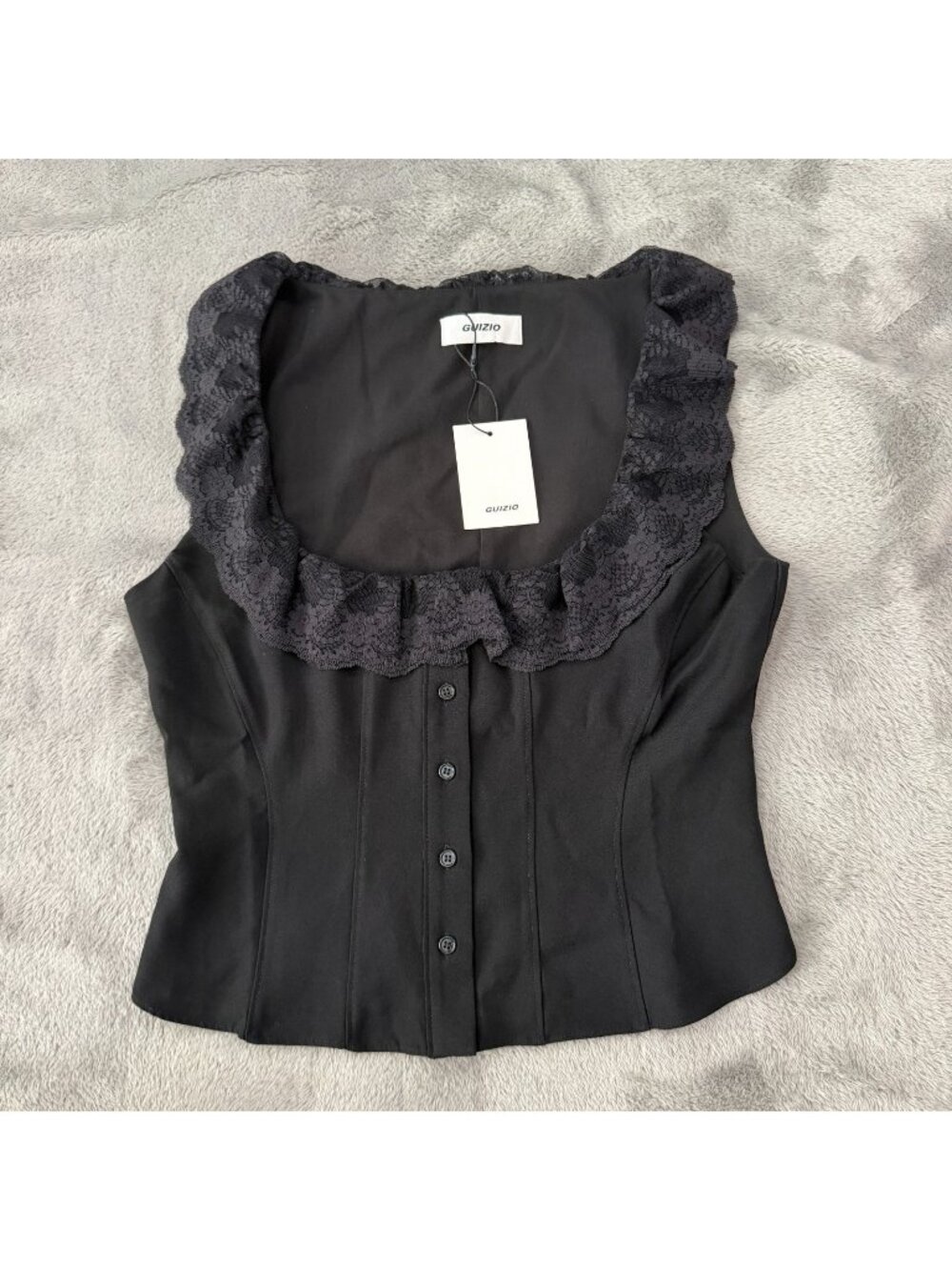 NWT Danielle Guizio Poloma Lace Top Shirt Blouse Womens SMALL Black
